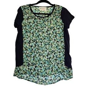 Two by Vince Camuto Top Women's S Sheer Floral Blouse Navy Green Floral‎ Cottage